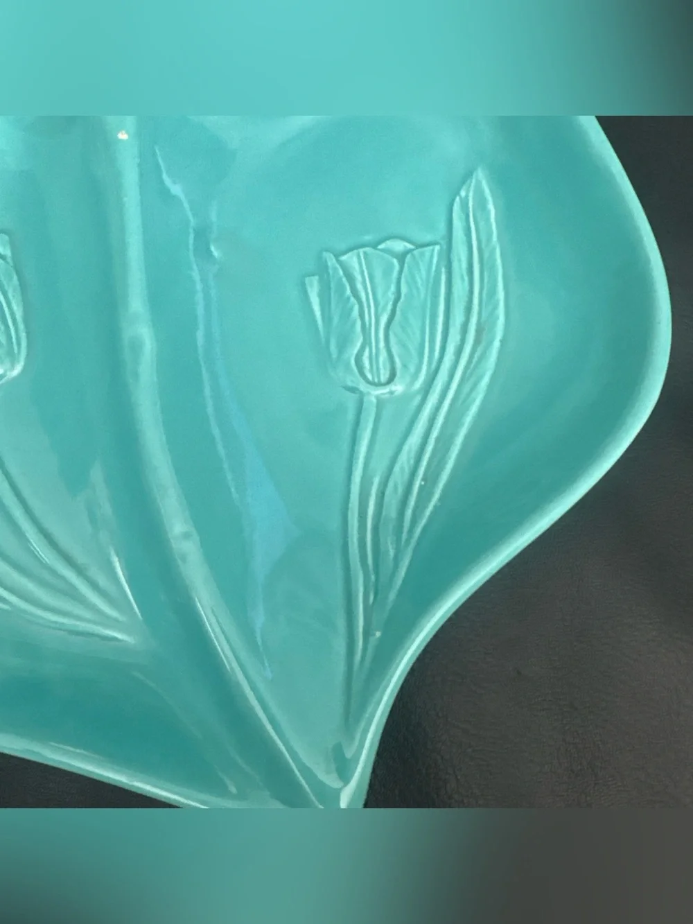 Hoenig Of California Turquoise Tulip Platter Dish Easter Spring Vintage USA Made
